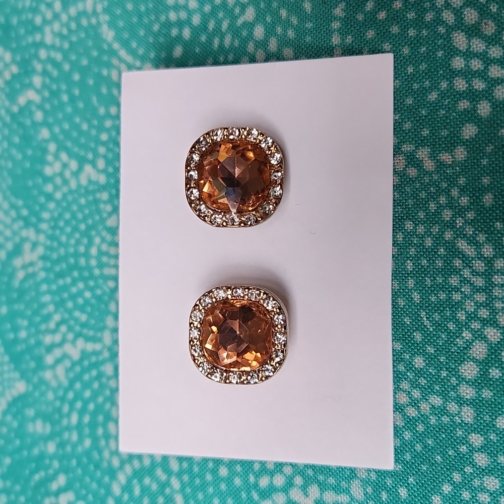 Earrings, 3/8"  X 1/2" Cubic Zerconia Stones& Synthetic Smoked Topaz